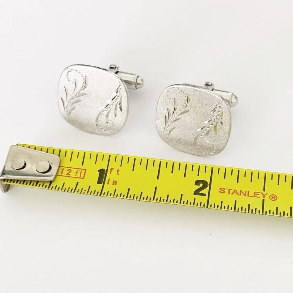 Vintage sterling silver Anson etched design square cuff links